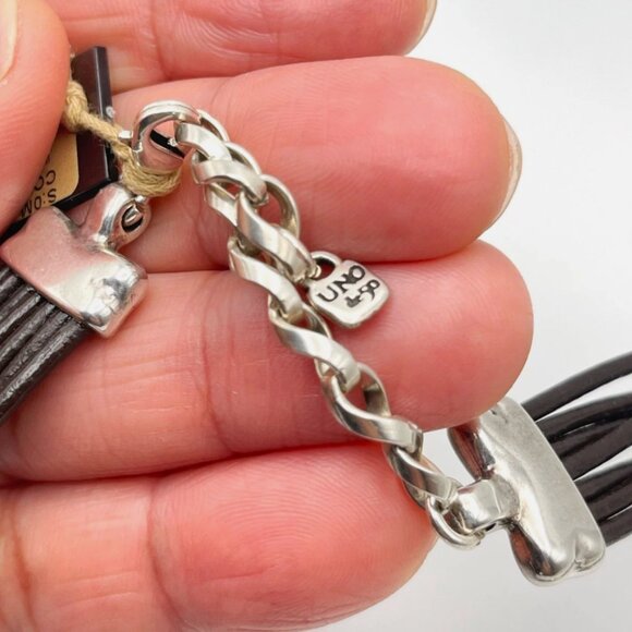 Uno de 50 Fearless Attached Crystal Choker Necklace Silver Multi Strand leather - Picture 12 of 15